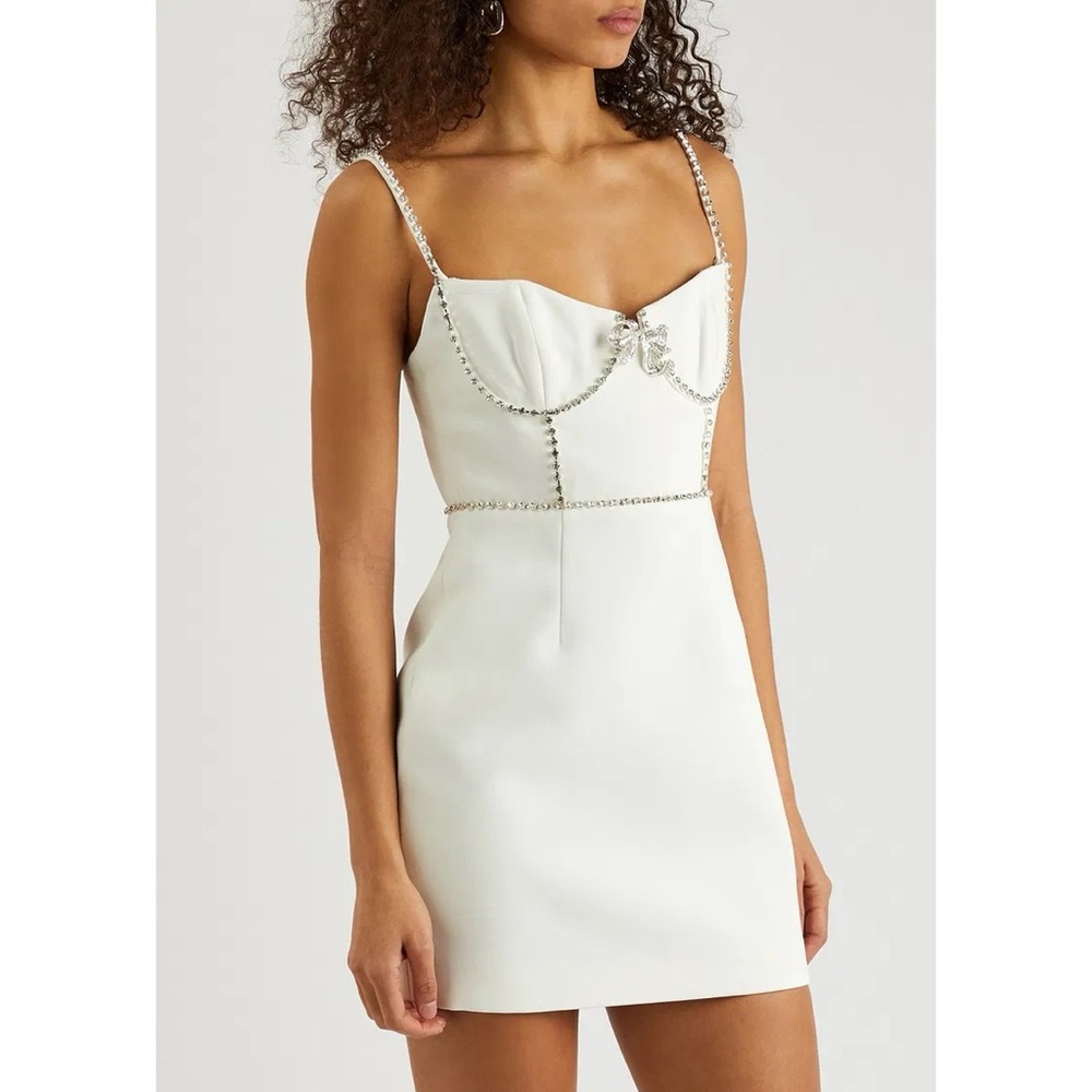 Self Portrait White Crepe Bow Mini Dress